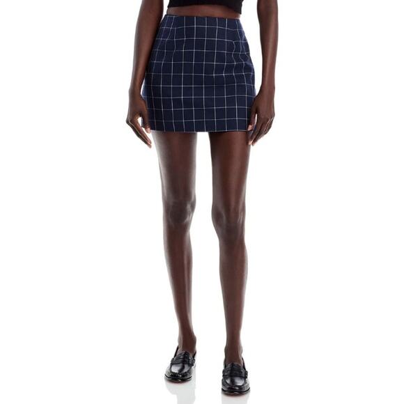 FRENCH CONNECTION SKIRT WOMENS SIZE 6 WINDOW PANE CHECK MINI NAVY NEW - Picture 1 of 13